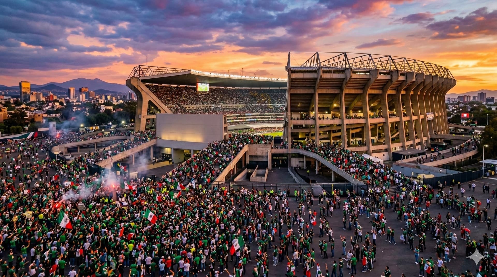 Vista cinematográfica del Estadio Azteca en Ciudad de México para la Copa del Mundo FIFA 2026